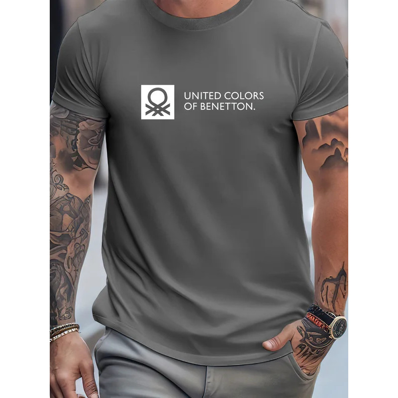 UNITED COLORS OF BENETTON เสื้อยืดผู้ชาย แฟชั่นลำลอง แขนสั้น ผ้าฝ้าย เสื้อยืดแบรนด์ สตรีทแวร์ Y2k+ เ