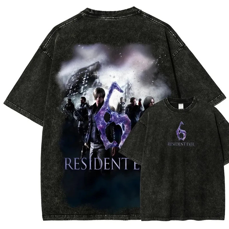 เสื้อยืดพิมพ์ลายเกมเรโทรคลาสสิก Resident Evil ทรงหลวมสบายๆ สำหรับทุกเพศ สไตล์สตรีทฮิปฮอป ผ้าฝ้าย