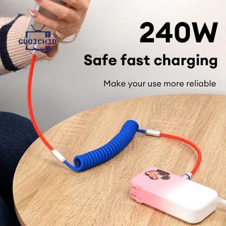 สายชาร์จ LOOP 240W Type C Fast Charging สายเคเบิลข้อมูลซิลิโคนเหลวแบบสปริง รองรับ Carplay 240W พร้อมระบบชาร์จเร็ว