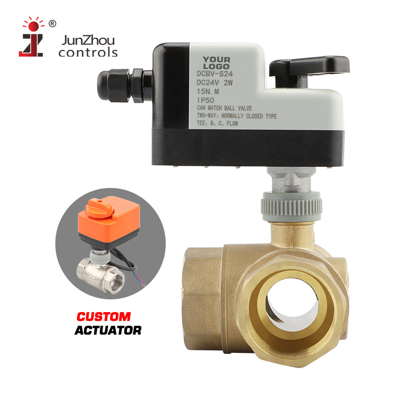 Hot Electric Ball Valve Actuator DN40 ทองเหลืองสามทาง 1-1/2 นิ้วบอลวาล์วไฟฟ้า DC12V DC24V ควบคุมวาล์