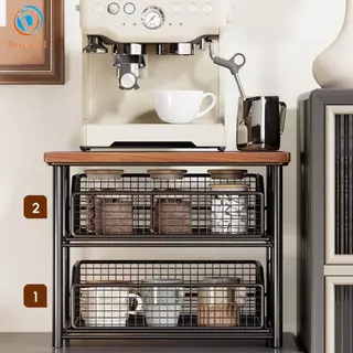 [Dovewill] Coffee Station Organizer Coffee Bar Counter Shelf with Drawer Iron Wood Pod Holder Multifunctional Rack เหมาะสําหรับโฮมออฟฟิศ Pantry