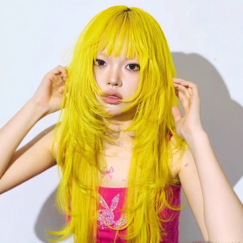 日系柠檬黄色高层次可爱假发女全头套COS长直软妹亚比整顶发 aX5H6J3TmZ0304
