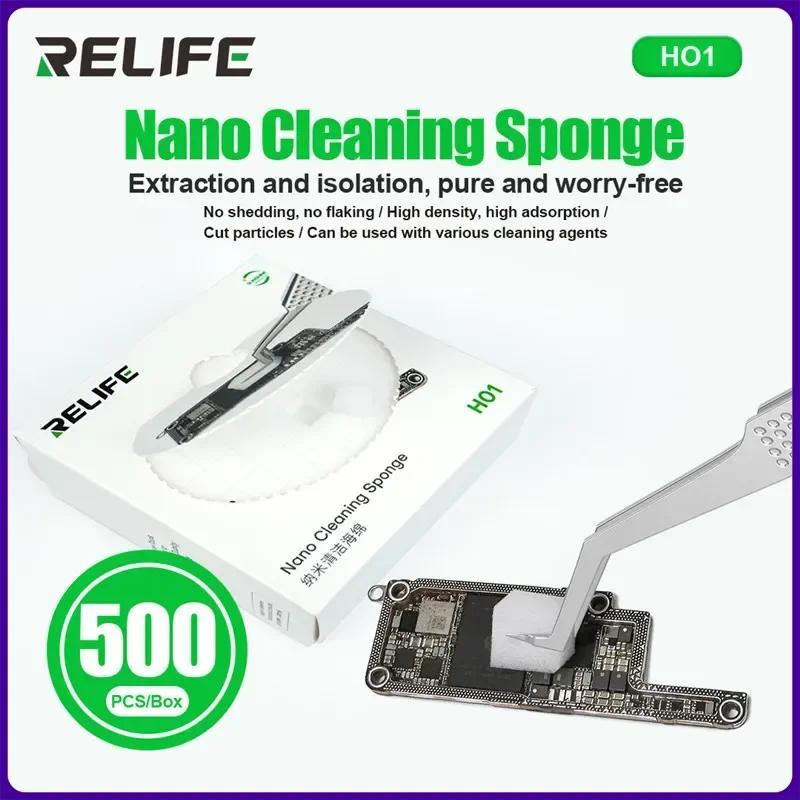 RELIFE HO1 500PCS Pre-cut Nano ฟองน้ําทําความสะอาดไม่มีสารตกค้างเมนบอร์ดโทรศัพท์มือถือ CHIP คีย์บอร์