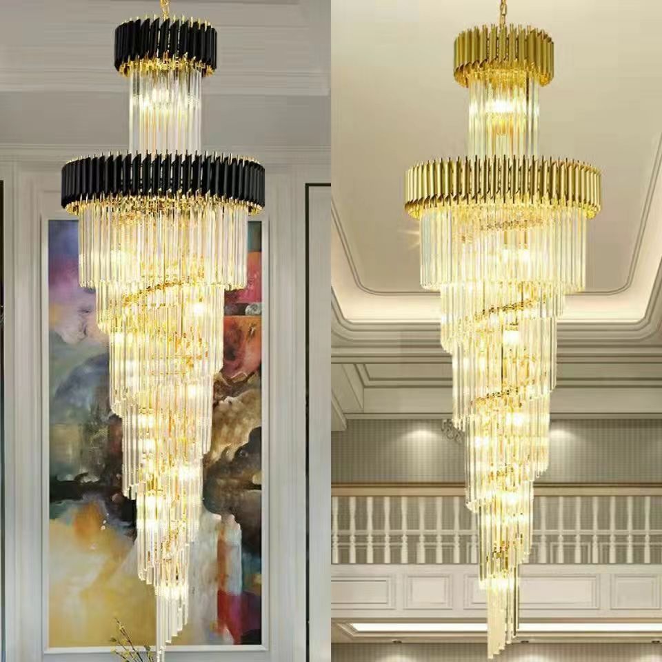 Luxury hotel duplex floor long crystal chandelier, ancient town design duplex villa staircase light