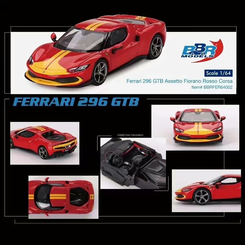 [คลังสินค้าพร้อม] BBR 1: 64 Ferrari Ferrari 296 GTB Supercar โมเดลรถโลหะผสม Non-Remote จัดส่งฟรี ขาย