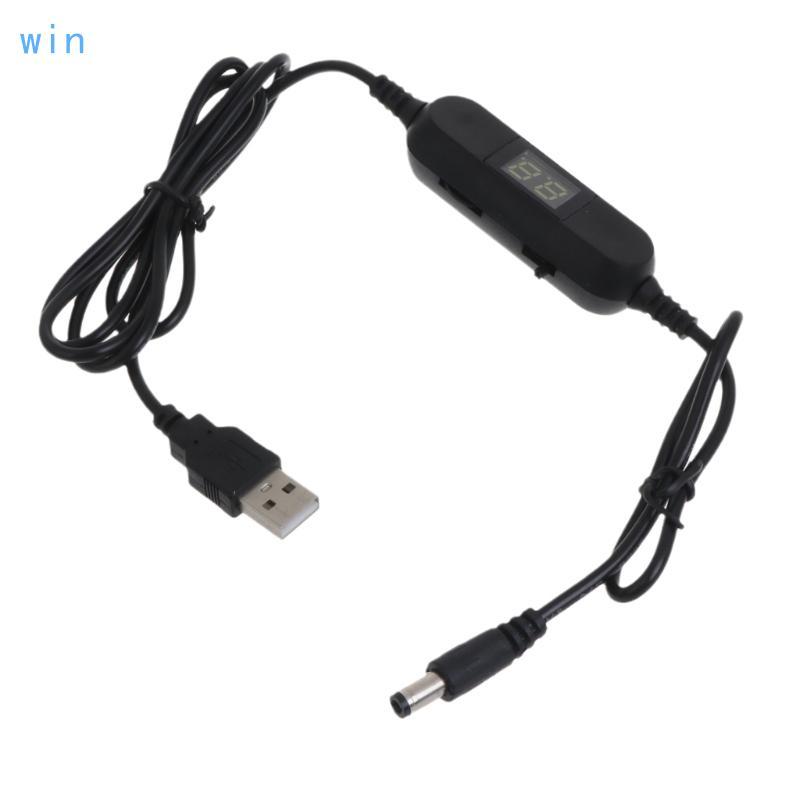Win USB ถึง 1 5V 3V4 5V 6V 8V 12V สายแรงดันไฟฟ้าแบบปรับได้พร้อมโวลต์มิเตอร์ LED 130 ซม.