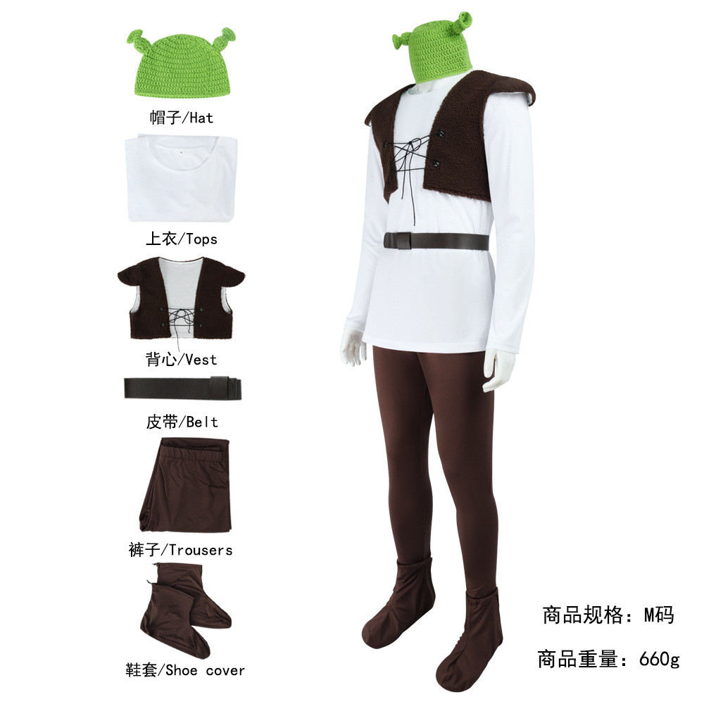 เครื่องแต่งกายชุดเต็ม Shrek แบบ 4D สำหรับฮาโลวีน มาพร้อมเสื้อกั๊ก