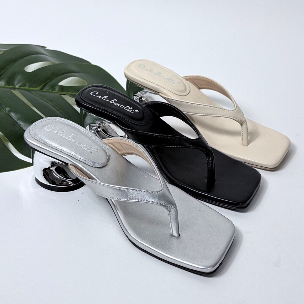CARLA_BEROTTI คาร่าเบรอตตี้ รองเท้าสวมหูคีบ โชว์เท้า สูง2นิ้ว ส้นดีไซด์เก๋ หนังPUนิ่ม ใส่แมทช์ได้ทุกลุค รหัสTI299