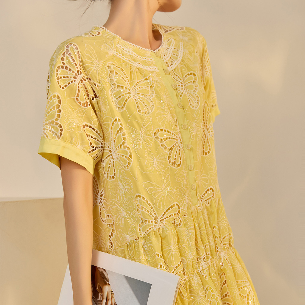 สไตล์จีนฤดูร้อนสไตล์ใหม่หลวมอุตสาหกรรมหนักชุดหวานสวย High-End ผีเสื้อปักกระโปรงยาว ZX สไตล์ N4071 W2