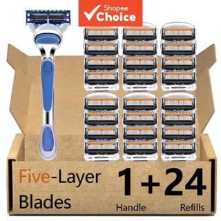 ชุดเครื่องโกนหนวดแบบแมนนวล 5 ชั้นแบบคลาสสิก - 1 ด้าม & 24 ใบ…
