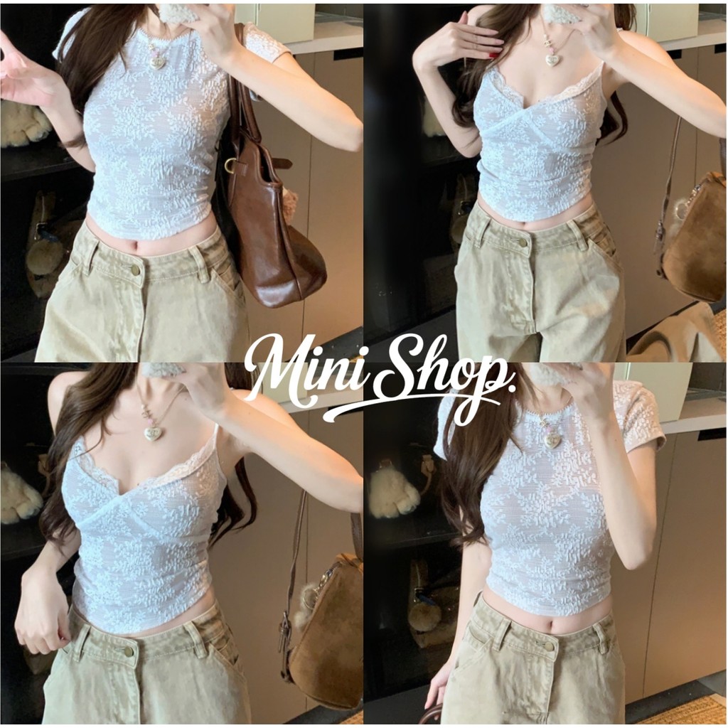 Mini shop🌸พร้อมส่ง🌸(FY10191+FY5238)เสื้อแขนสั้น+สายเดี่ยว ลายดอกไม้ ผ้าหนานุ่ม ใส่สบายๆ แมตได้ทุกลุค สายเดี่ยว ใส่สบาย