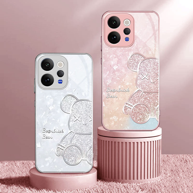 เคส Vivo V70 Case เคสกลิตเตอร์ เงางาม น่ารัก ลายหมี กันกระแทก พร้อมขอบซิลิโคนอ่อน กรอบสร้อยข้อมือ เคสมือถือกระจกน้ำหรู สำหรับผู้หญิงและสาวๆ