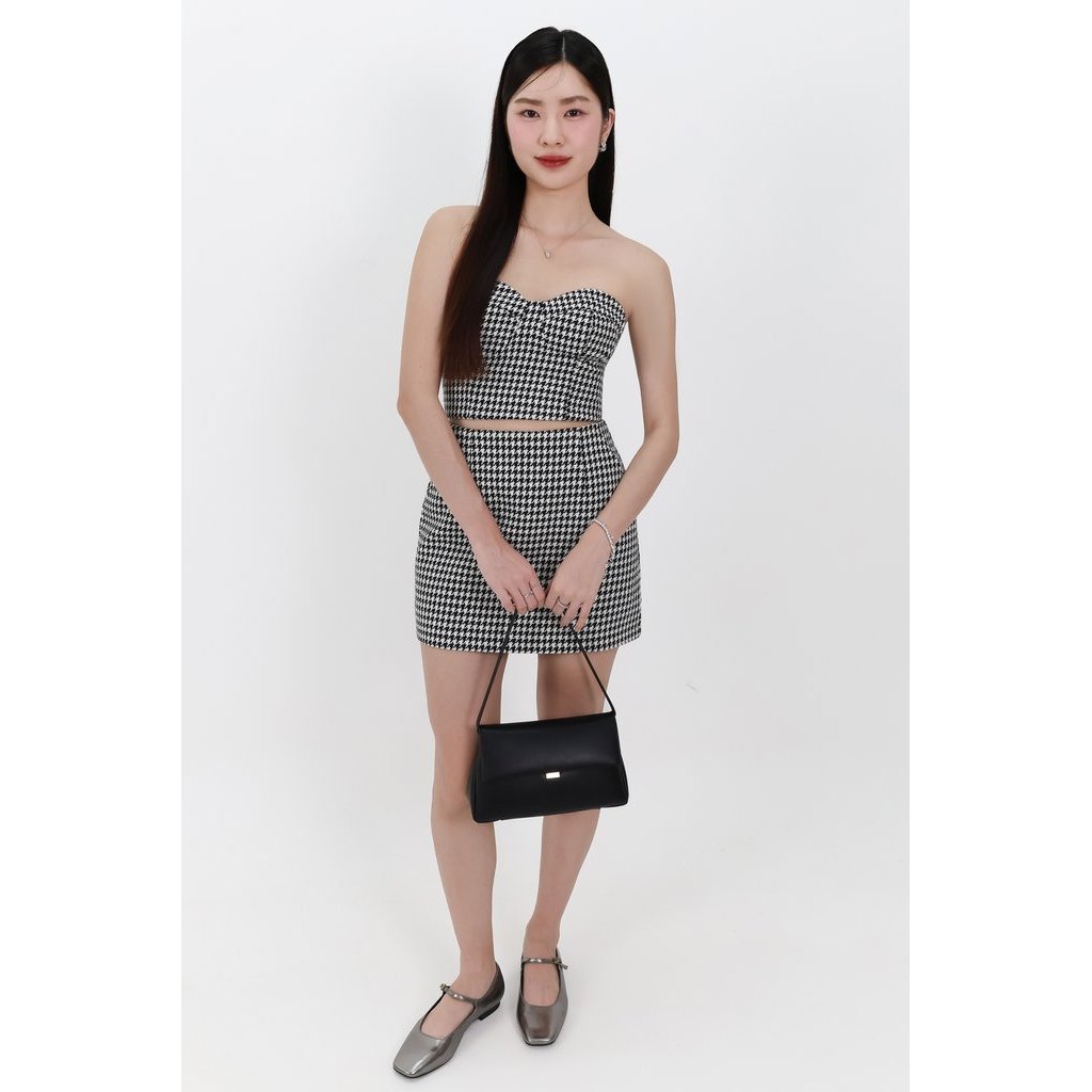 Henley Houndstooth Co-ord Top สีดํา