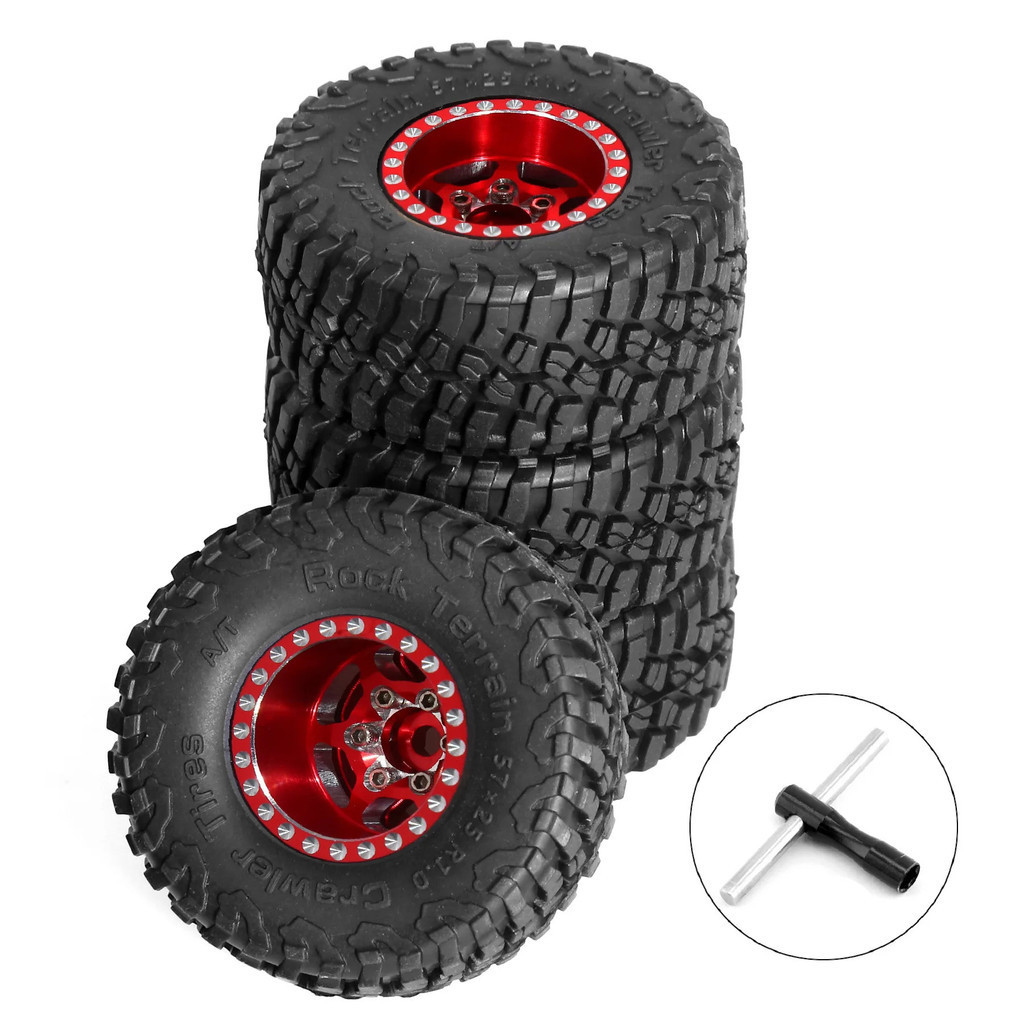 4pcs รถปีนเขาอลูมิเนียม Hub Wasteland ล้อยางสําหรับ 1/18 TRX4M SCX24 FMS FCX18 FCX24 Furitek FX118 RC รถ