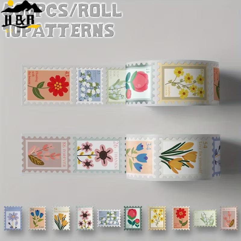 H & B 500 ชิ้นดอกไม้แสตมป์ม้วน Stier Harajuku การ์ตูน Y2k แฟชั่นสมุดภาพ Graffiti Cafe DIY Scrapbooki