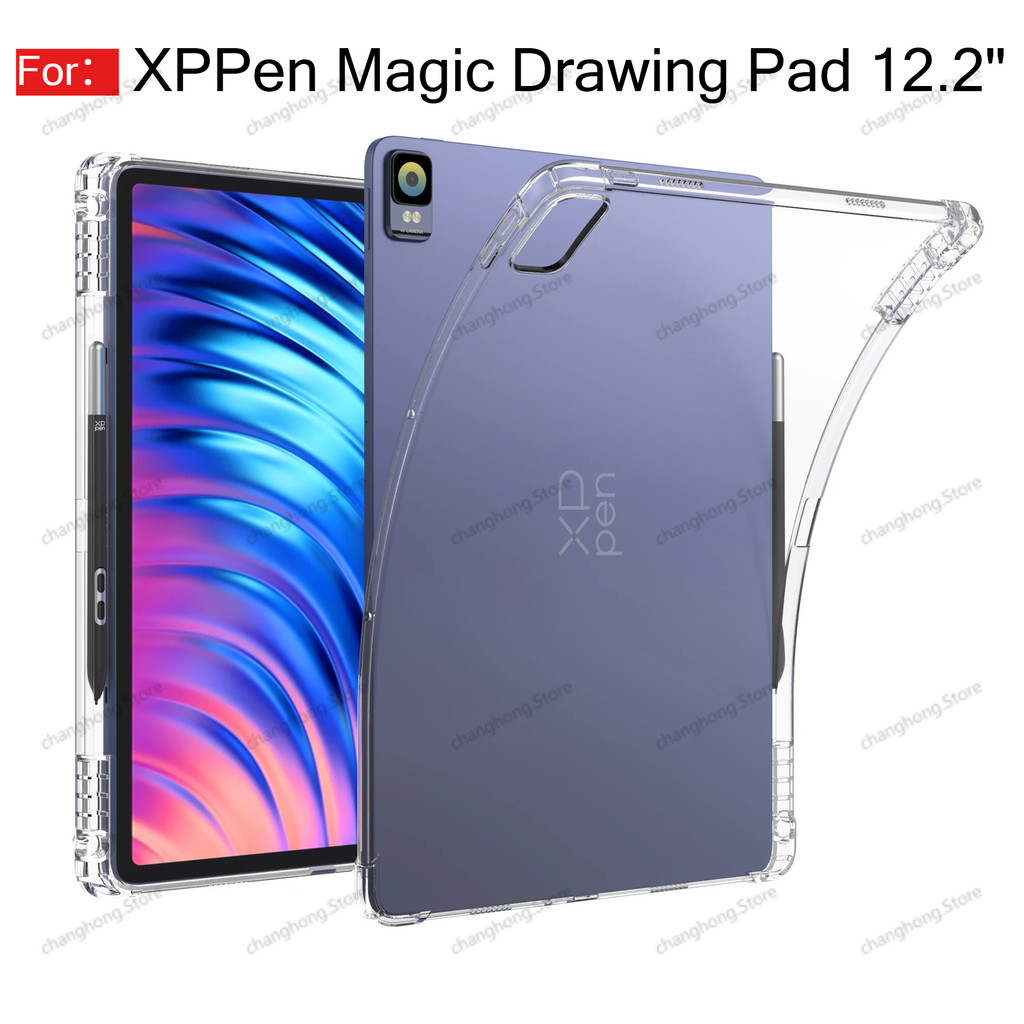เคสใสสําหรับ XPPen Magic Drawing Pad 12.2 นิ้วพร้อมมุม Thicken & ที่ใส่ปากกา, Ultrathin Soft TPU โปร