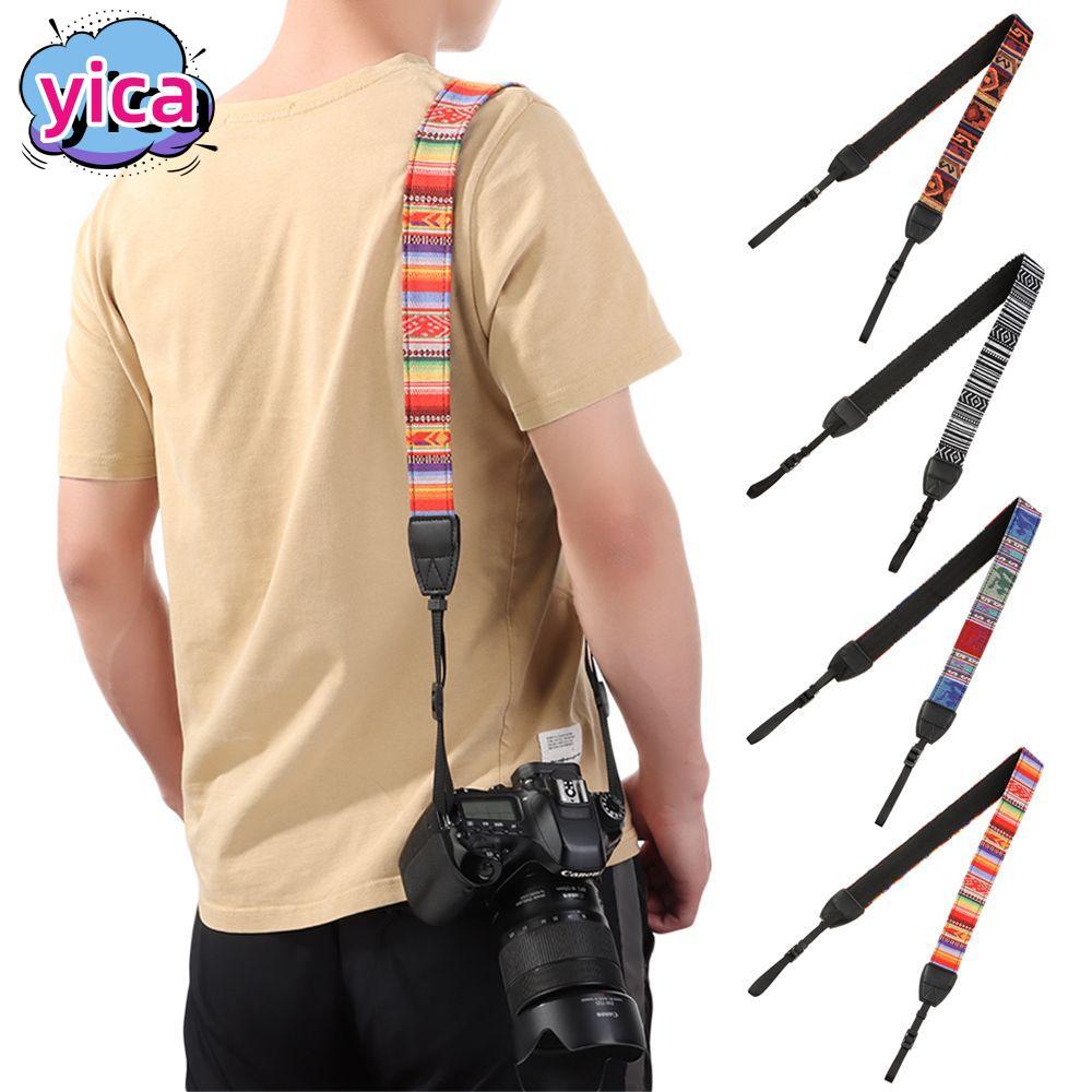 YICA SLR สายคล้องไหล่กล้อง Retro สไตล์ชาติพันธุ์ Lanyard Band SLR อุปกรณ์เสริมสําหรับกล้อง PU หนังสา