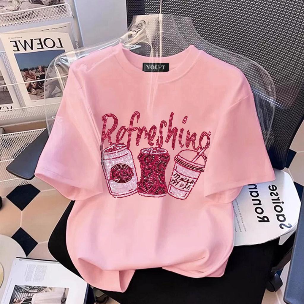 ChillTee เสื้อน่ารักoversize ผ้าCotton คอกลม เสื้อแฟชั่น 'REFRESHINO' แขนสั้น ฤดูร้อน เสื้อยืดผู้หญิง S-3XL