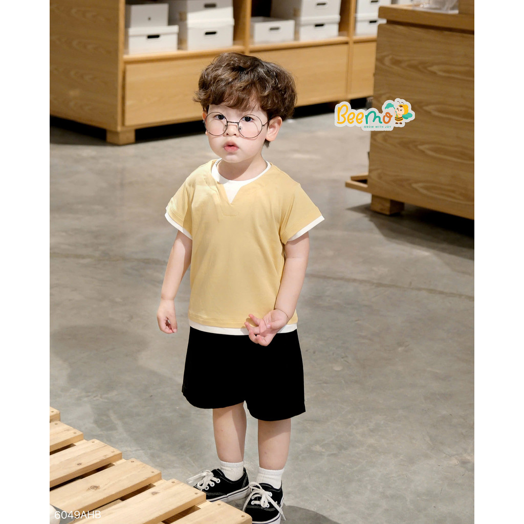 [UPGRADE COLLAR] BEEM เสื้อยืดเด็กชายคอ เสื้อยืดแขนสั้นดูดซับเหงื่อยืดสําหรับเด็ก 6049AHB