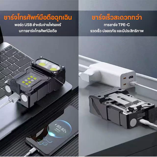 ไฟพวงกุญแจแม่เหล็กหมุนได้ USB ชาร์จสุด ๆ สว่าง ไฟฉายคลิปหมวกสำหรับตั้งแคมป์ตกปลาฉุกเฉิน