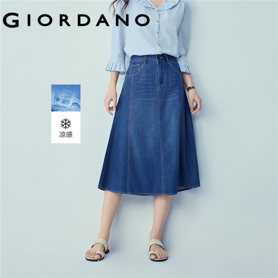 GIORDANO WOMEN Cooling exposed seam denim maxi skirt 13466218