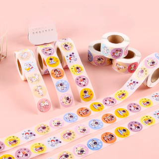 สติ๊กเกอร์ลายการ์ตูนน่ารัก 2.5 ซม. แบบม้วน 500 ชิ้น กาวแน่น ไม่ทิ้งคราบ sticker หน้ายิ้ม ยูนิคอร์น