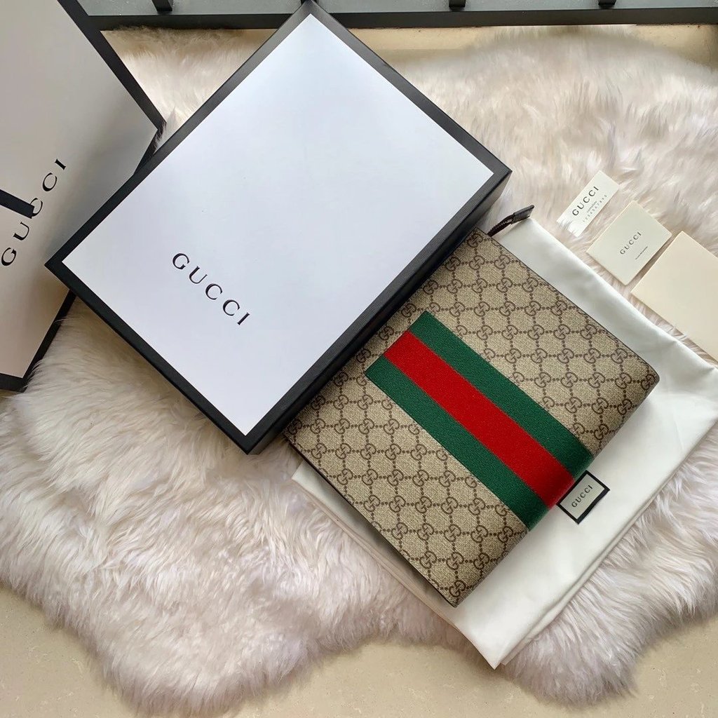 Gucci Clutch Gucci Classic Striped Clutch Wallet File Bag กระเป๋าผู้ชาย475316