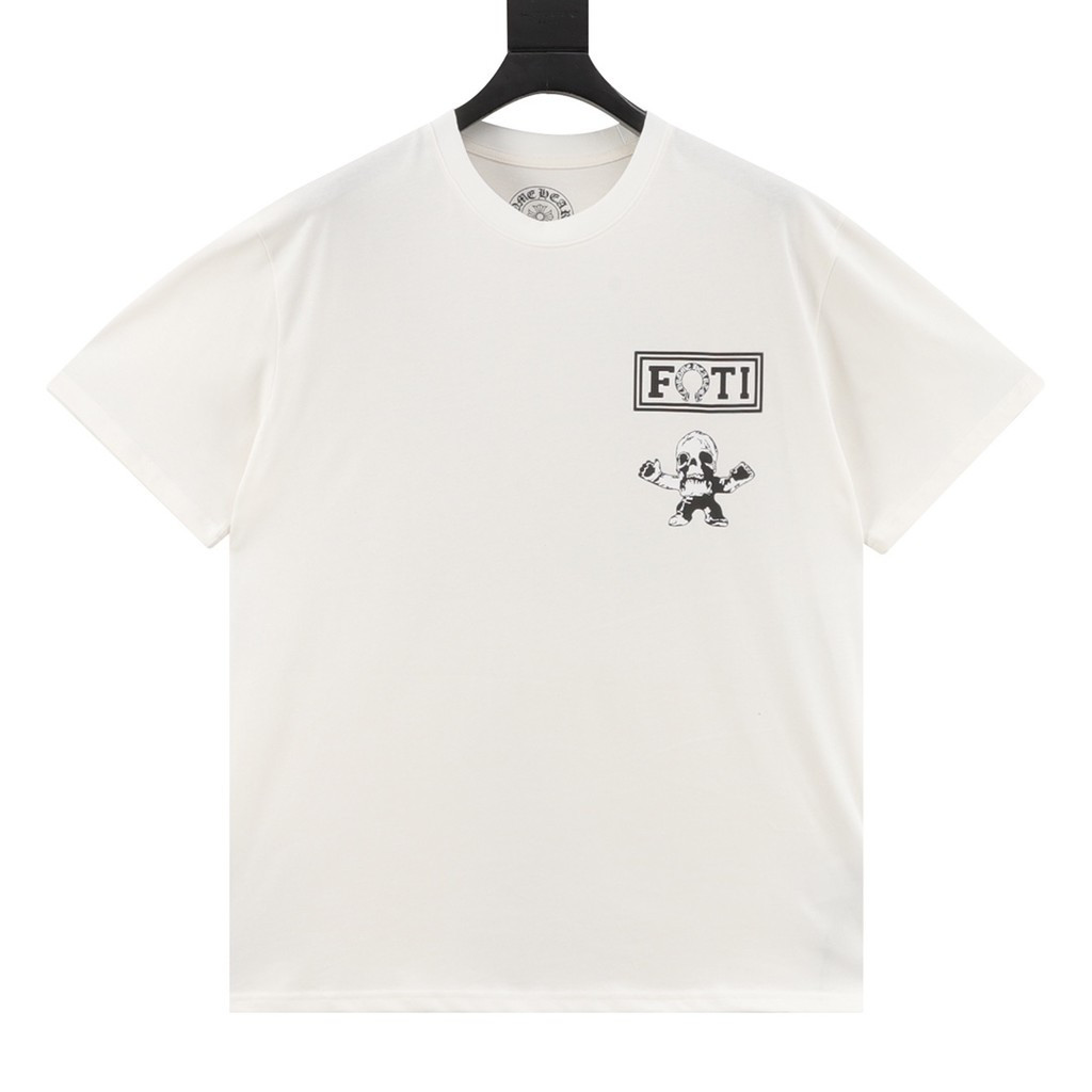 Chrome Hearts/Chrome Hearts 2026 6XL คลาสสิกรอบคอแขนสั้นเสื้อยืดผู้ชายผู้หญิงสไตล์ขนาดใหญ่ Two-Line 