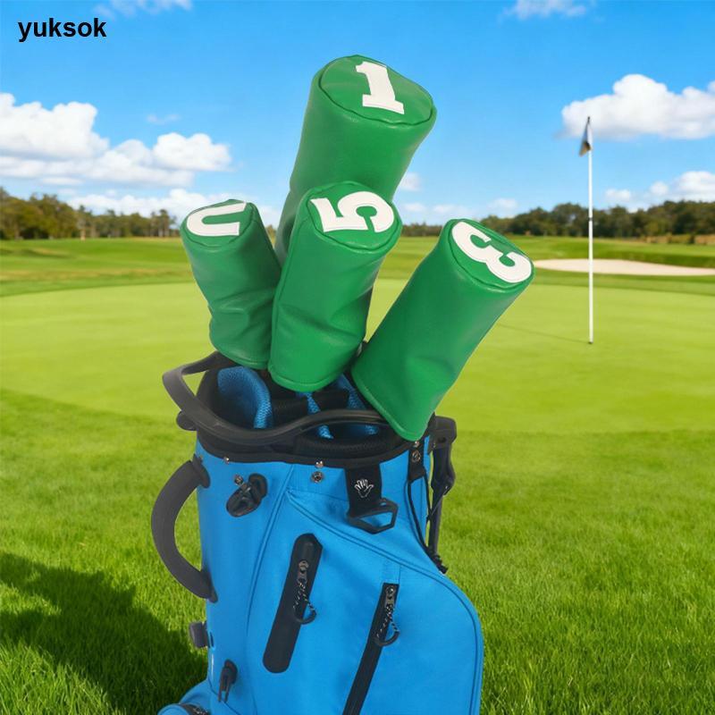 Yuksok Golf Club Cover Headcover หนัง PU คอยาวกํามะหยี่ซับสําหรับ Woods Fairway Driver Protection Golf Practice อุปกรณ์เสริม — صورة 2
