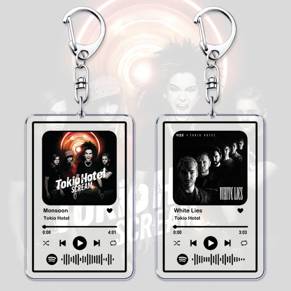 Tokio Hotel Mica พวงกุญแจอะคริลิคใสพิมพ์บิล Tom Kaulitz Playlist เพลง Spotify ของขวัญกระเป๋าเอกสารตกแต่ง