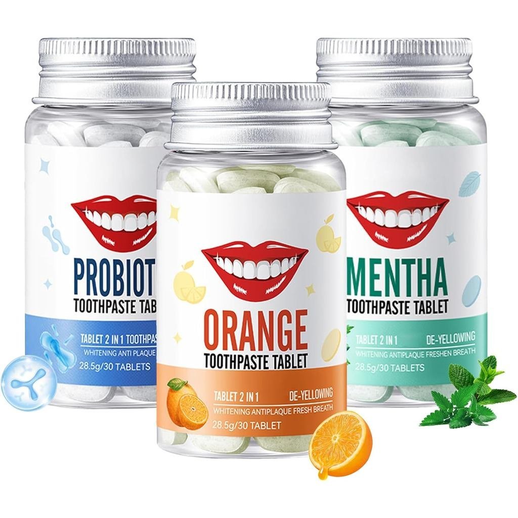 3Pcs Solid Toothpaste Tablets Kit,Deep Cleaning Colour Corrector,Chewable Toothpaste Tablets for Sen