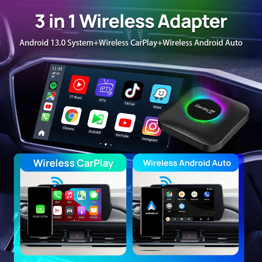 Carlinkit 4G+64GB กล่องเล่นในรถยนต์ Android อุปกรณ์เสริมในรถยนต์อัตโนมัติ Ai วิทยุ Carplay อะแดปเตอร