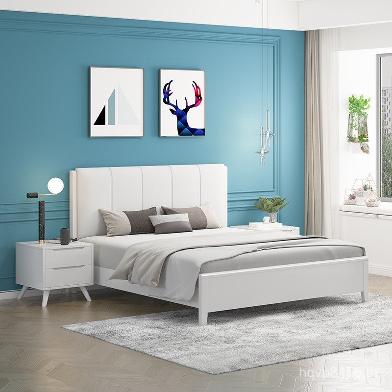 Simple Log Master ในครัวเรือนเตียงไม้สีขาว 1.8m เตียง 1.5m Oak เตียงคู่เตียงนอร์ดิกจริงโมเดิร์น 82BX