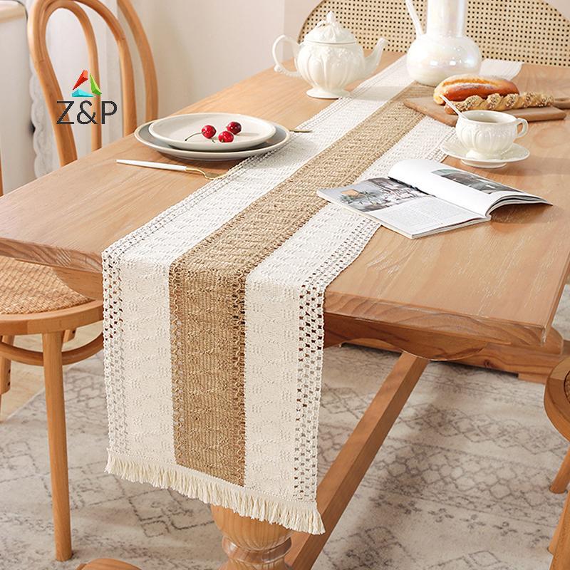 Z&P Simple And Light Luxury Table Runner Cotton Jute Splicing Bohemian Style Table Runners With sels