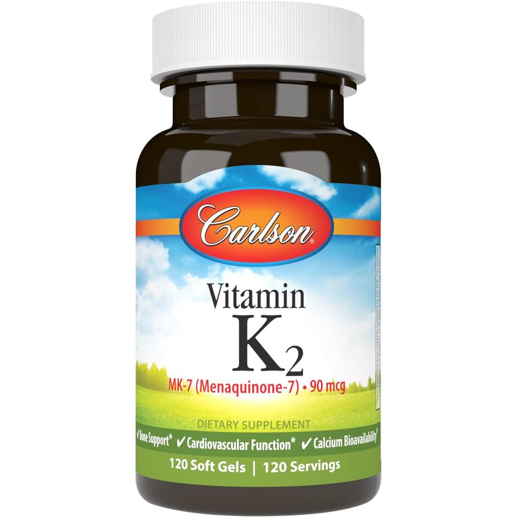 Carlson - Vitamin K2 MK-7 (Menaquinone), 90 mcg, Bone Support, Calcium Bioavailability, K2 Vitamin, 