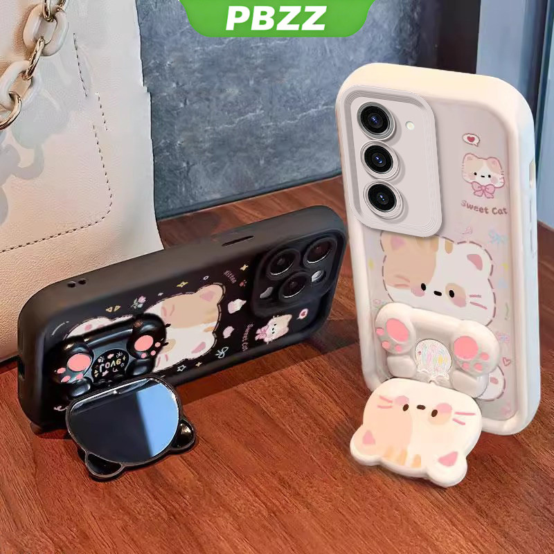 PBZZ FOR เคส สําหรับ samsung s20 ultra s20 plus samsung s20 Fe samsung s20 เคสโทรศัพท์ Softcase ซิลิโคนกันกระแทกใหม่ออกแบบความงามการ์ตูนแมวพร้อมกระจก JTMMZJ01