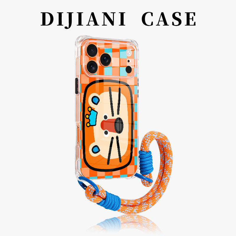 สีส้ม Langeshi เหมาะสําหรับ Apple 17pro เคสโทรศัพท์สายรัดข้อมือ iphone16promax Cross-body โปร่งใส 15