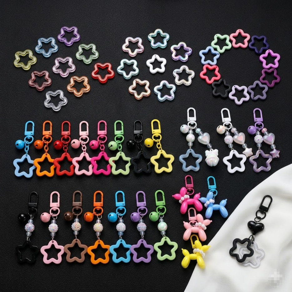1-10ชิ้น จี้ดาวอะคริลิค 30มม มีรู สำหรับทำพวงกุญแจ DIY สายคล้องโทรศัพท์ น่ารักสไตล์ Y2K แข็งแรง ทนทาน