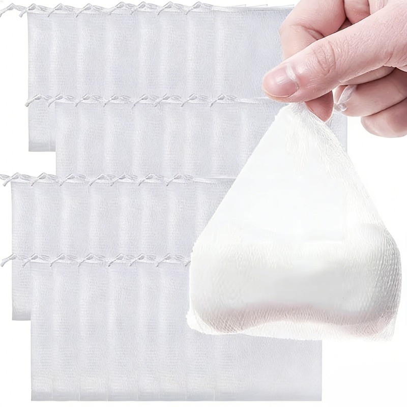 ถุงตัวเก็บสบู่ สร้างโฟม - กระเป๋าหูรูดตาข่ายสบู่ฟองแบบแขวน - สำหรับเจลล้างหน้า สบู่ อุปกรณ์อาบน้ำ