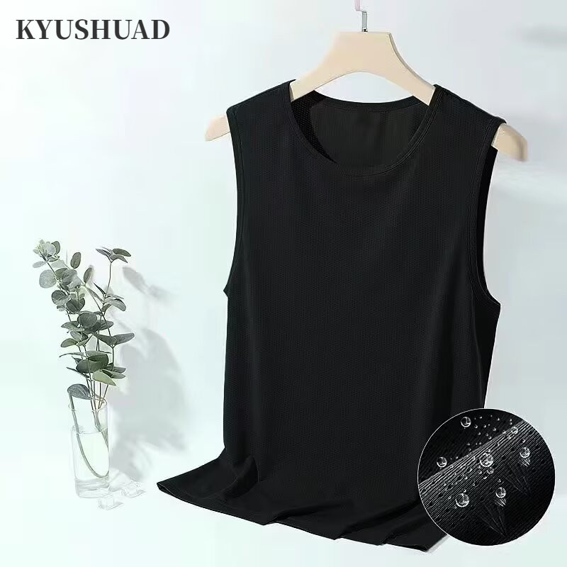 เสื้อยืดแขนกุดสไตล์อเมริกันย้อนยุคสำหรับทั้งผู้ชายและผู้หญิง ทำจากผ้าไหมน้ำแข็งคุณภาพดี
