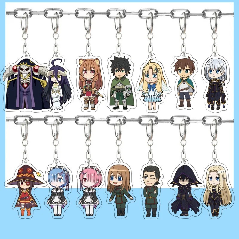 พวงกุญแจอนิเมะ Isekai Quartet mica อะคริลิค chibi อุปกรณ์ตกแต่งน่ารัก Overlord Re:Zero Knight Shield