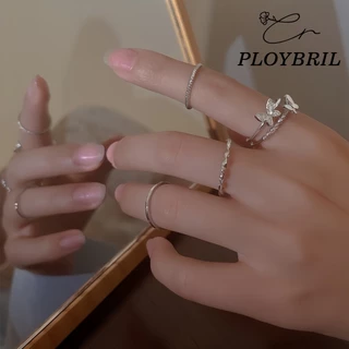 PLOYBRIL แหวนเซ็ท 4 วง รูปผีเสื้อ รูปเกลียว แบบเรียบ แหวน แหวนเงิน เครื่องประดับ สำหรับผู้หญิง สไตล์เกาหลี J027