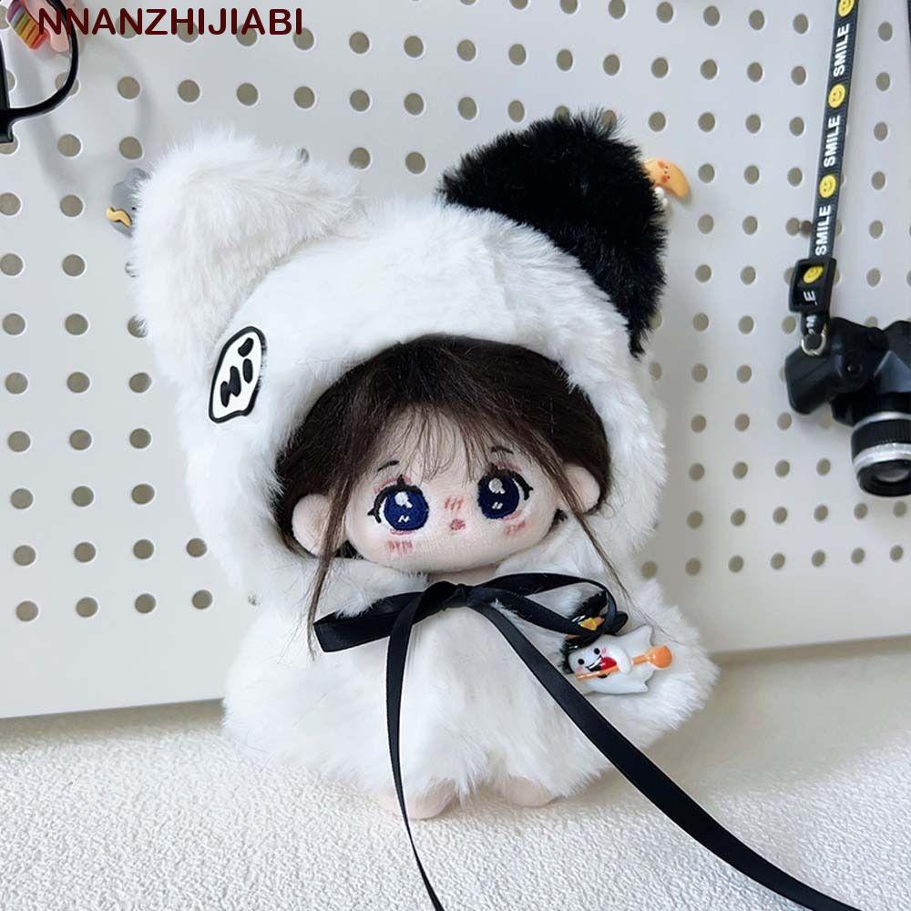 NANZHIJIABI 10 ซม. ตุ๊กตาเสื้อผ้า Hallowmas Theme Dress Up ชุดผ้าฝ้าย อุปกรณ์ประกอบฉาก Kawaii สีดําสีขาว ตุ๊กตาเสื้อคลุมเด็ก