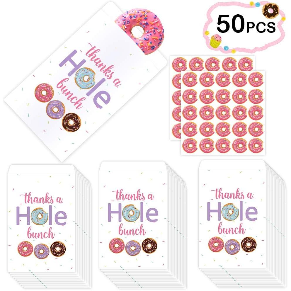 50 PCS Donut Candy กระเป๋าขอบคุณ Hole Bunch สติกเกอร์ Donut Grow Up Party ตกแต่ง,สาว Donut วันเกิด G