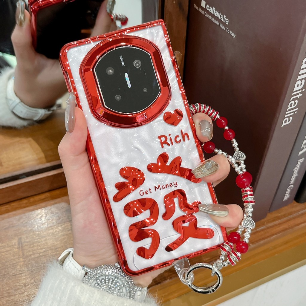 สําหรับ HUAWEI Mate X7 กรณีสีแดง Be Rich รูปแบบฝาครอบโทรศัพท์มือถือพร้อมสร้อยข้อมือ
