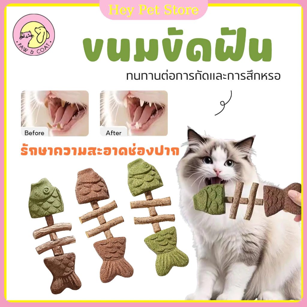 Pet Store:3in1 แคทนิปก้างปลา ไม้มาทาทาบิ หญ้าแมว ขับก้อนขน ขัดฟัน ทำความสะอาดฟัน ของเล่นแมว