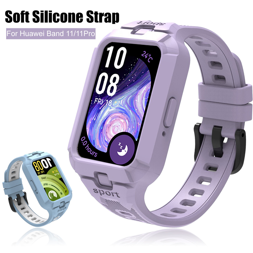 สายซิลิโคนสําหรับ Huawei Band 11 Pro 10 9 8 7 6 กรณีกีฬา Band Smartwatch สายคล้องคอสําหรับ Huawei สมาร์ท Band11 TPU แบบบูรณาการ Anti-Drop สายรัดข้อมือ