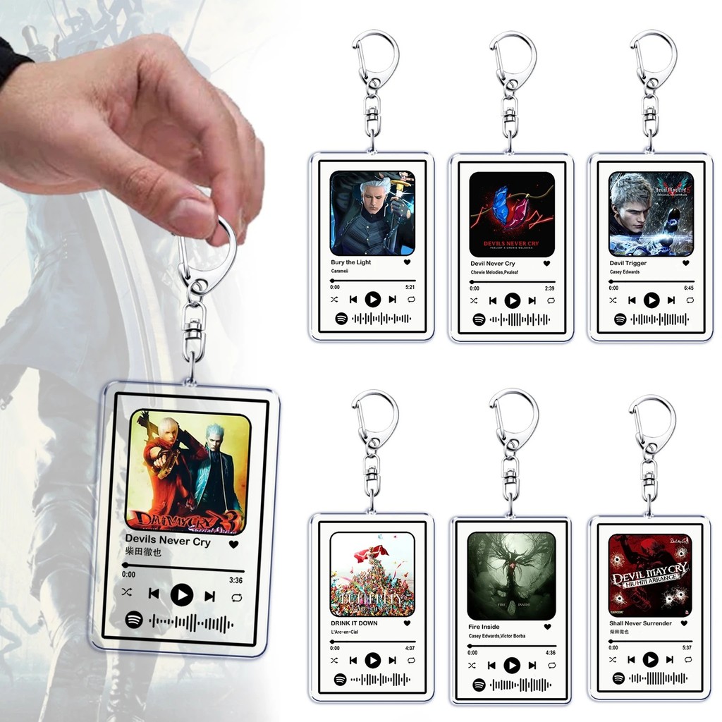 Devil May Cry DMC Dante Vergil Nero พวงกุญแจอะคริลิคพิมพ์เพลง Spotify Shall Never Surrrender ตกแต่งข