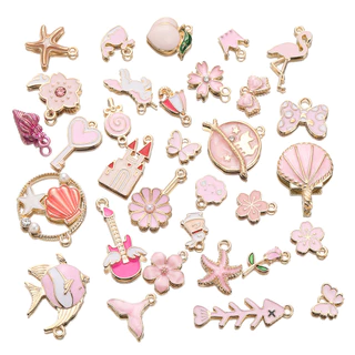 10 ชิ้นโลหะผสมสุ่มผสมสีน้ำมันจี้ รักดาวดอกไม้เล็กๆ ดวงจันทร์ จี้สำหรับ DIY สร้อยข้อมือลูกปัดสร้อยคอจี้