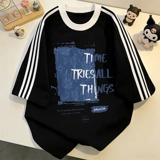【จัดส่งตลอด 24 ชั่วโมง】NFV สไตล์เกาหลี เสื้อยืด ลวดลายแฟชั่น Oversized สะดวกสบาย ระบายอากาศ ผ้าฝ้าย YG563